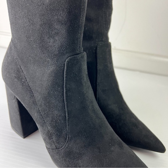Steve Madden Bootie womens 10 Janson Black Ankle Faux Suede Block Heel - Picture 5 of 11